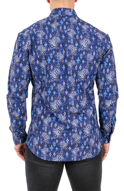 Maceoo Einstein Stretch Dragon Eye Button-up Shirt In Blue