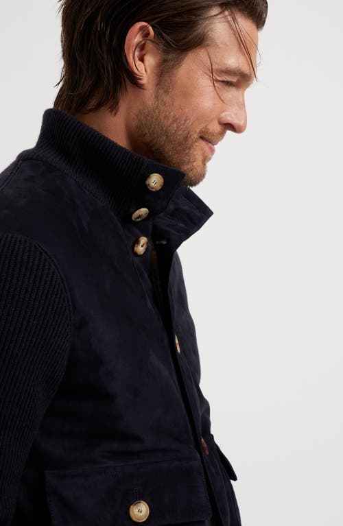 Shop Brunello Cucinelli Suede And Knit Outerwear Jacket In Navy Blue