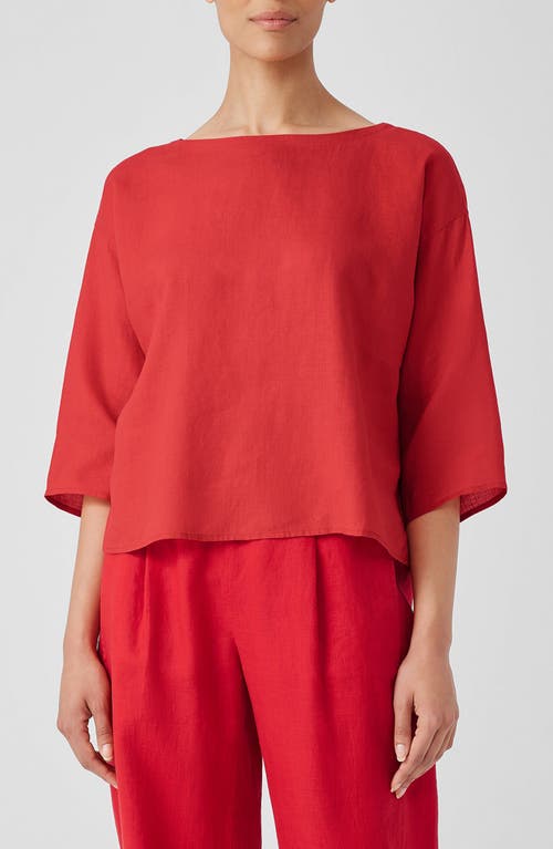 Eileen Fisher Bateau Neck Organic Linen Top in Flame at Nordstrom, Size Small