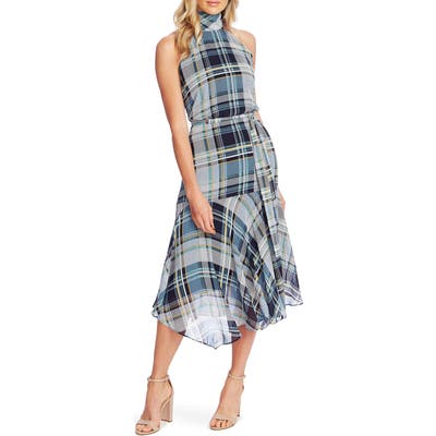 Vince Camuto Plaid Elements Sleeveless Mock Neck Dress, Blue
