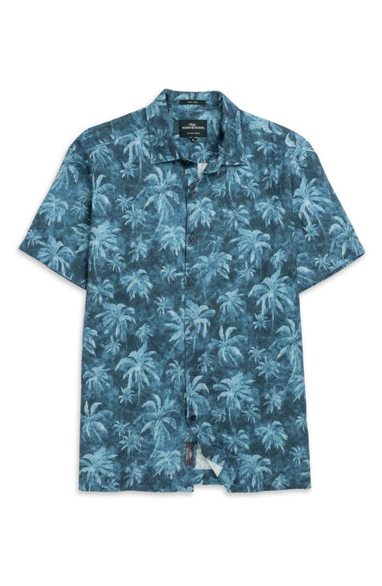 Shop Rodd & Gunn Destiny Bay Palm Tree Print Short Sleeve Linen Button-up Shirt In Teal