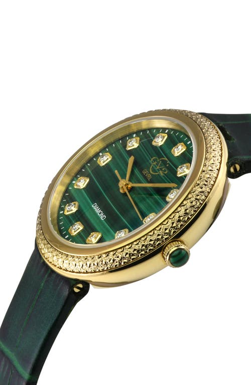 Gv2 Arezzo Diamond Embellished Leather Strap Watch, 33mm In Green