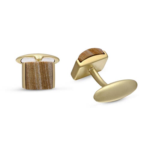 Luvmyjewelry Wood Jasper Stone Cufflinks In 14k Yellow Gold Plated Sterling Silver In 14kt Gold Vermeil On Sterling