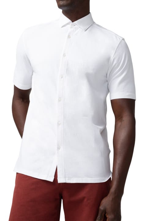 Men Casual Shirt Button Down Slim Fit Short Sleeve Plaid Formal Shirts Top  Tee/