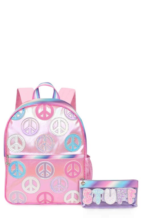 Shop Omg Accessories Kids' Peace Sign Backpack & Stuff Pouch Set In Bubble Gum