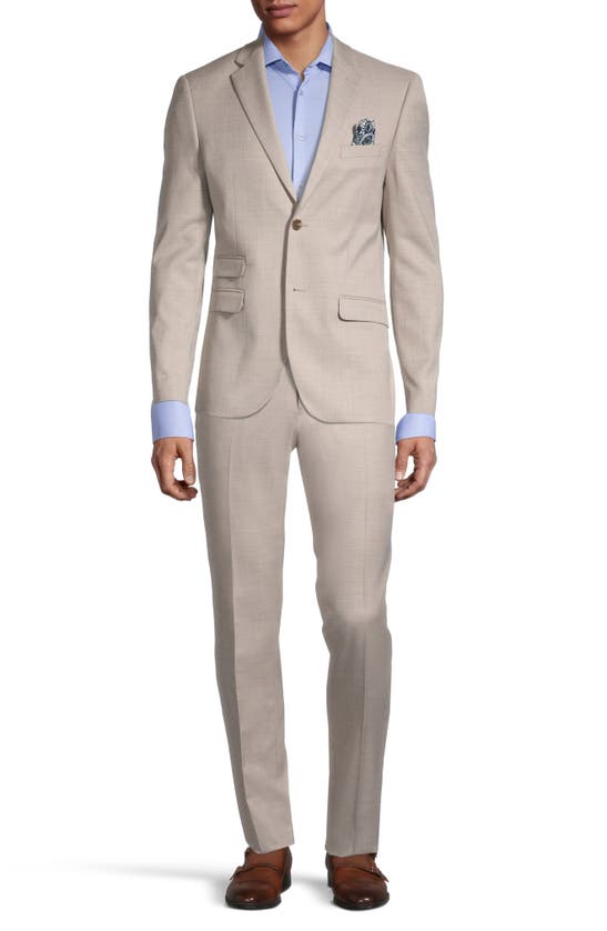 Soul Of London Solid Two-button Suit In Sand