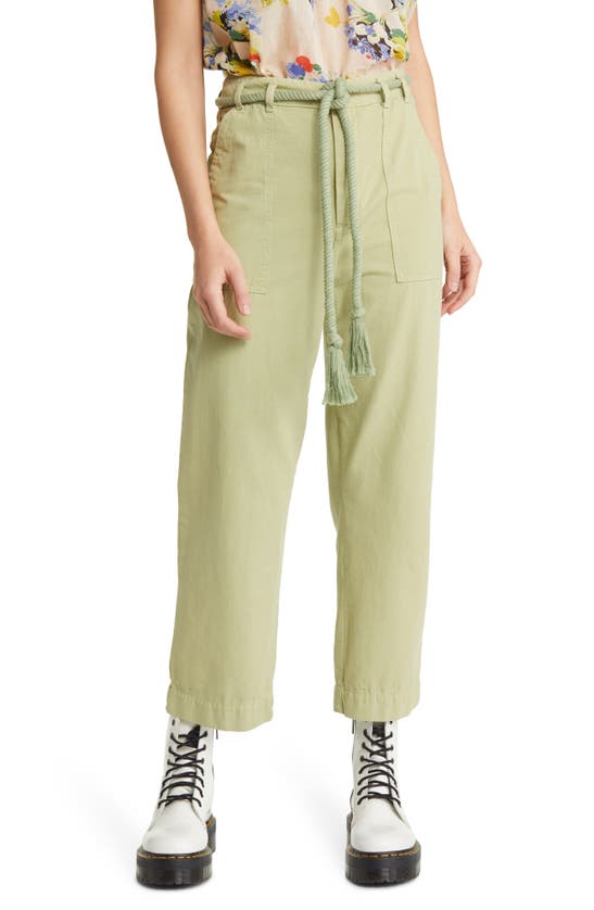 Shop The Great The Voyager Rope Belt Crop Cotton Pants In Washed Sweetgrass