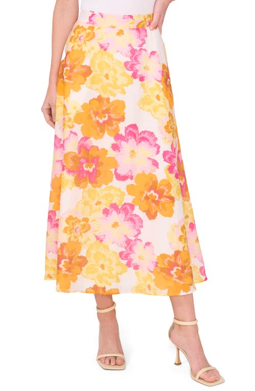 CeCe Floral Midi Skirt in Radiant Yellow at Nordstrom, Size Medium