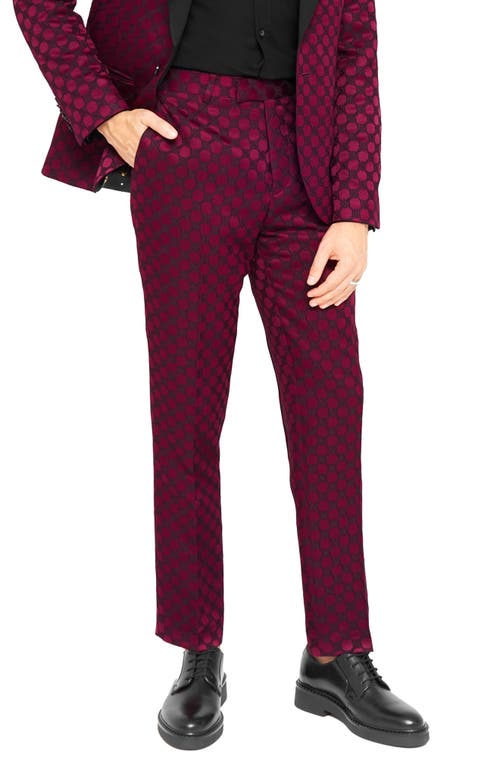 Twisted Tailor Papatya Slim Fit Flat Front Burgundy Jacquard Trousers In Burgundy