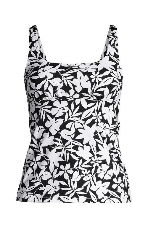 Shop Lands' End Plus Size Mastectomy Chlorine Resistant Square Neck Tankini Swimsuit Top In Black Havana Floral