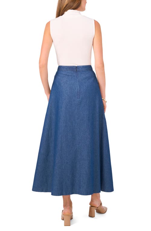 Shop Vince Camuto Cotton Denim Midi Skirt In Classic Navy