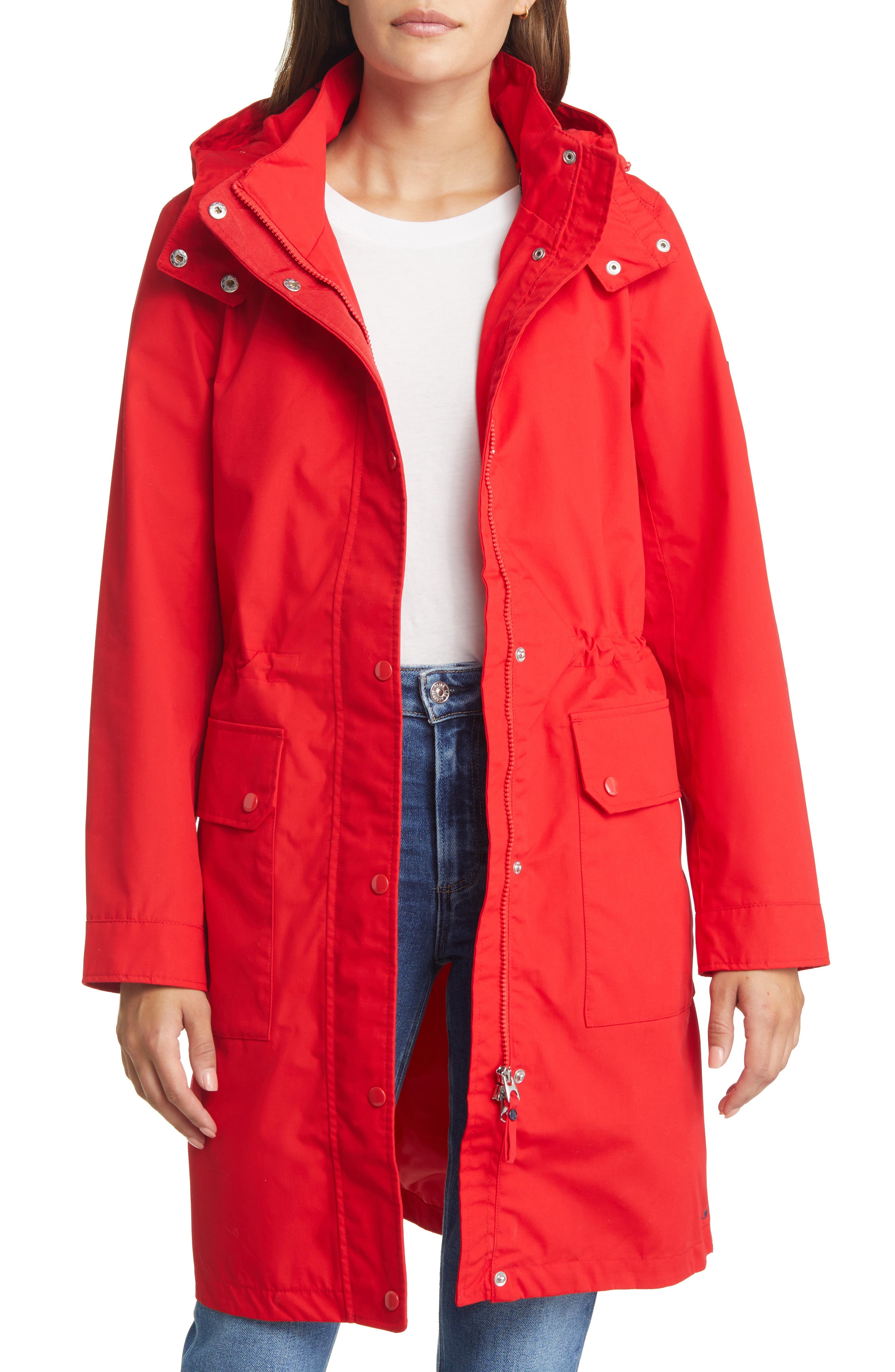 red rain trench coat