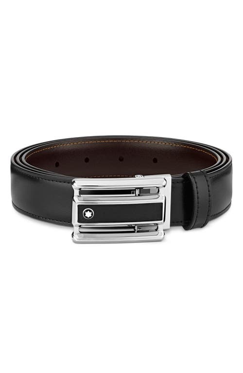 Shop Montblanc Rectangular Cut-out Buckle Reversible Leather Belt In Black/brown