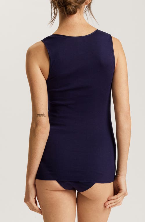 Shop Hanro Anne Embroidered Trim Cotton Camisole In Evening Blue