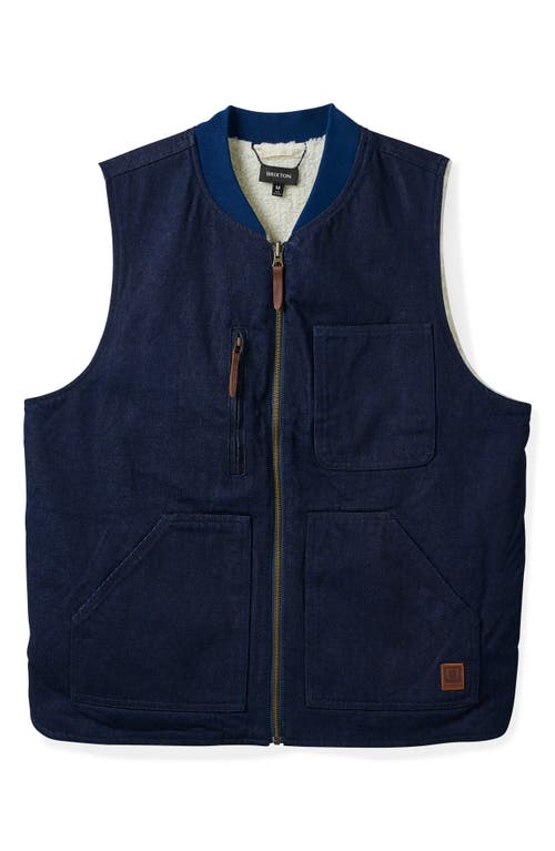 Shop Brixton Builders Abraham Reversible Vest In Rinse Denim/sherpa