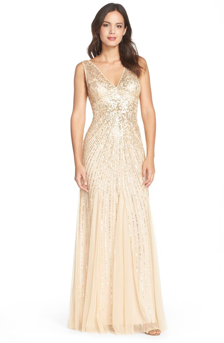 Adrianna Papell Beaded Mesh Mermaid Gown | Nordstrom