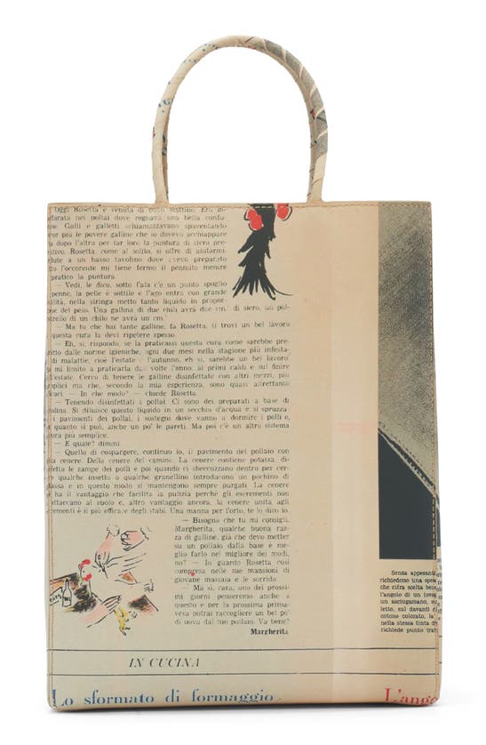 Bottega Veneta Small Newspaper Print Tote Bag In Beige/ Black