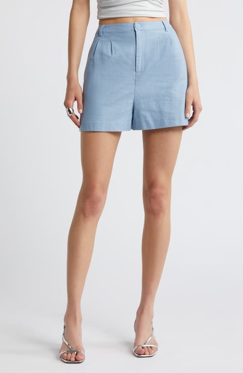 High Waist Linen Blend Shorts in Blue Chambray