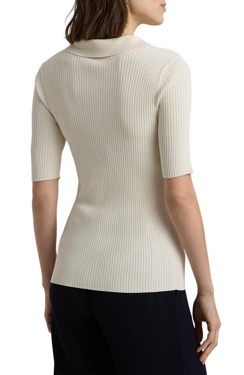 LAUREN RALPH LAUREN LAUREN RALPH LAUREN RIB KNIT ELBOW SLEEVE POLO CARDIGAN 