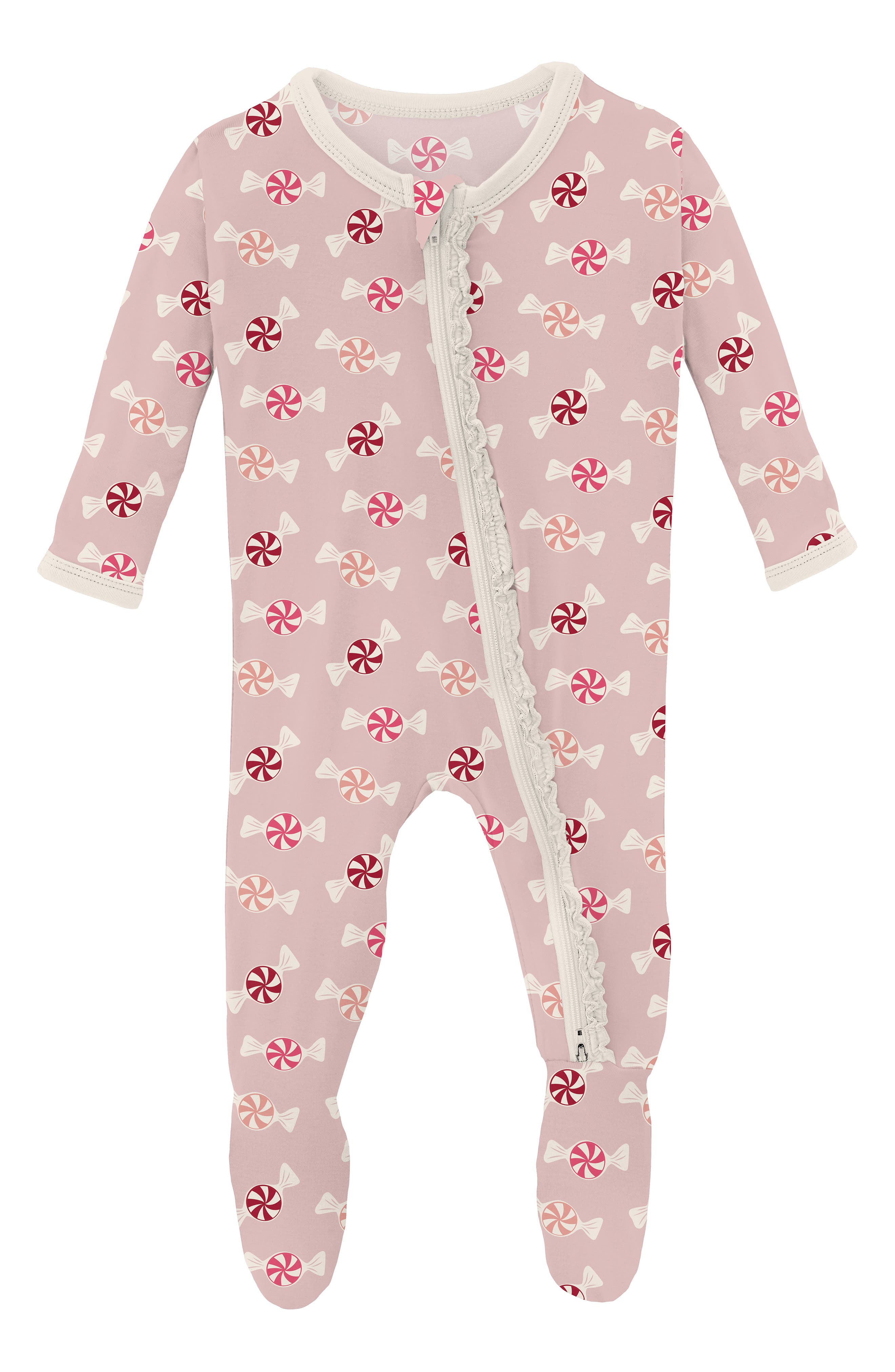 KicKee Pants Peppermint Print Fitted One-Piece Pajamas in Baby Rose Peppermints 