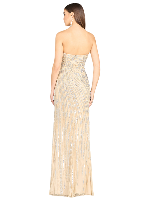 Lara New York Freddy Strapless Beaded Gown In Nudesilver