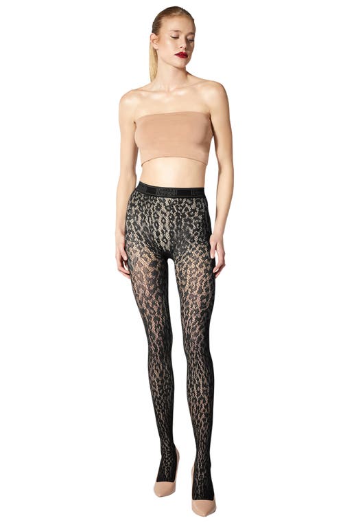 Shop Wolford Leo Lace Tights In Black