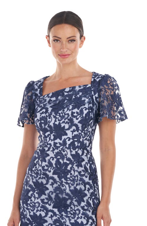 Shop Js Collections Ellie Flutter Sleeve Cocktail Dress In Hydrangea/navy