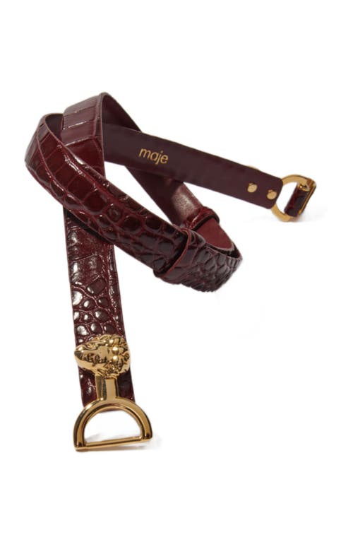 Shop Maje Thin Leather Belt With Lion Bit In Burgundy