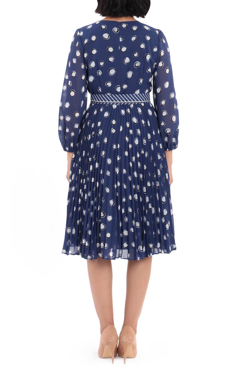 Maggy London Dot Print Long Sleeve Pleated Midi Dress, Alternate, color, 