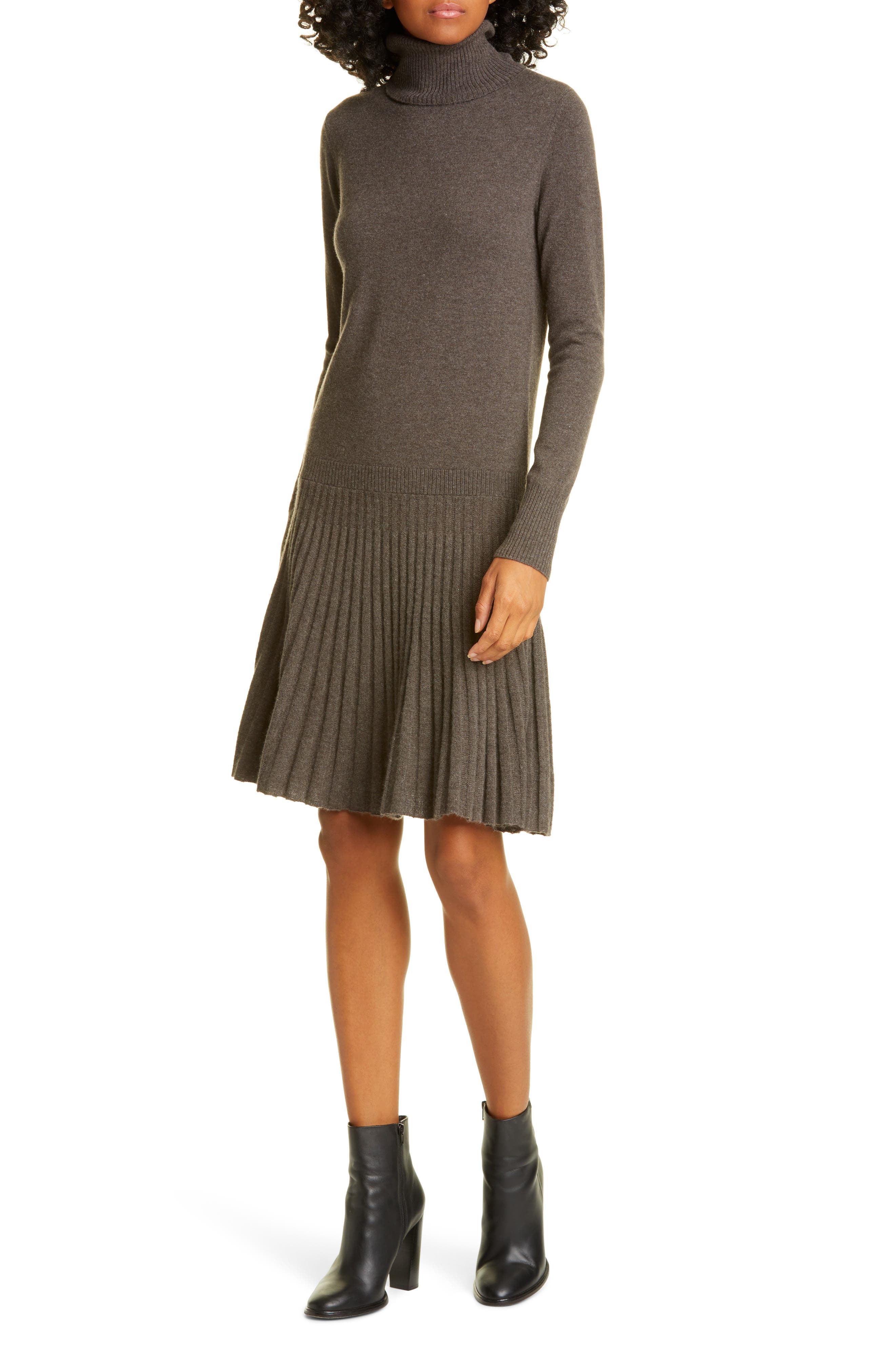 autumn cashmere Pleated Drop Waist Long Sleeve Cashmere Sweater Dress Nordstrom