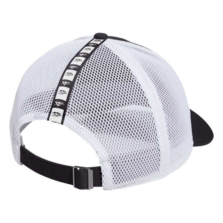 Shop Adidas Originals Adidas Black/white Pittsburgh Penguins Cross Sticks Trucker Adjustable Hat