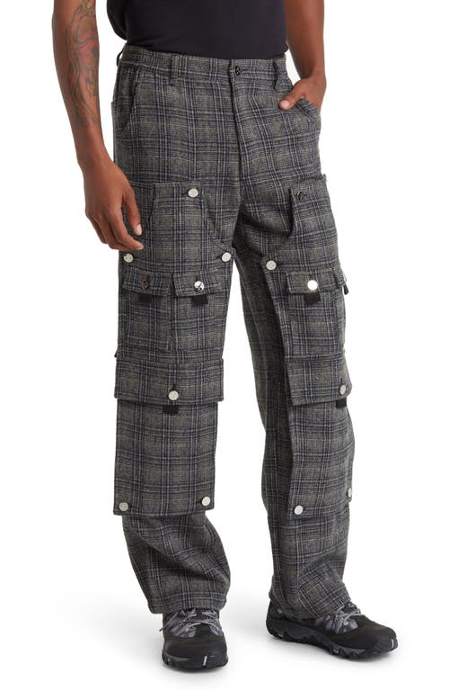 Plaid Double Knee Convertible Pants in Grey