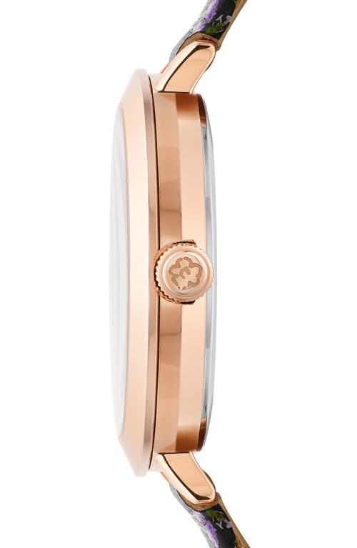 Shop Ted Baker London Ammy Floral Leather Strap Watch, 34mm In Rose Gold/black/floral