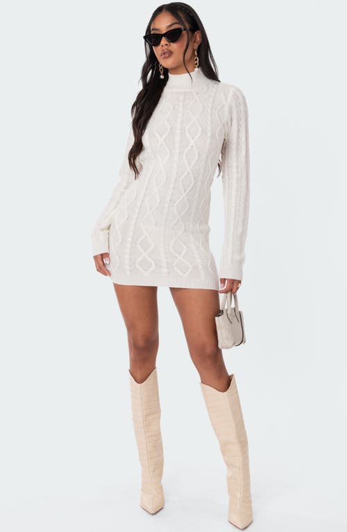 EDIKTED Open Back Cable Detail Sweater Dress White at Nordstrom,