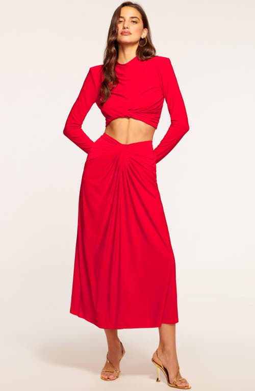 Shop Ramy Brook Jolie Ruched Mock Neck Crop Top In Soiree Red