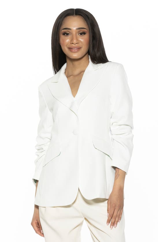 Shop Alexia Admor Ruched Sleeve One-button Blazer In Ivory