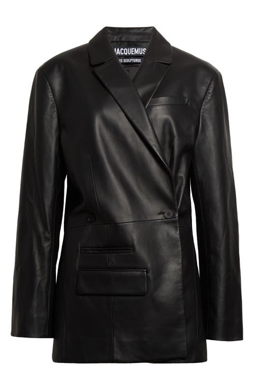 La Veste Tibau Asymmetric Leather Blazer in Black