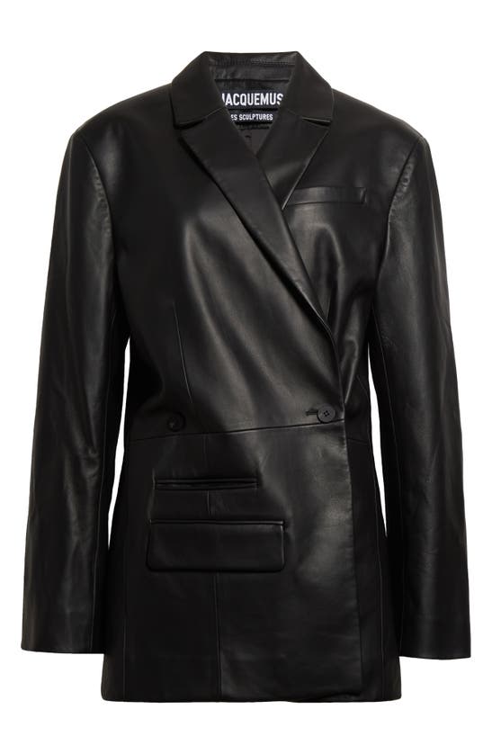 Shop Jacquemus La Veste Tibau Asymmetric Leather Blazer In Black