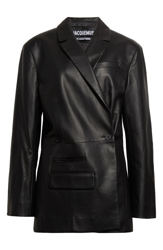 Jacquemus Tibau Double-breasted Leather Jacket In Black