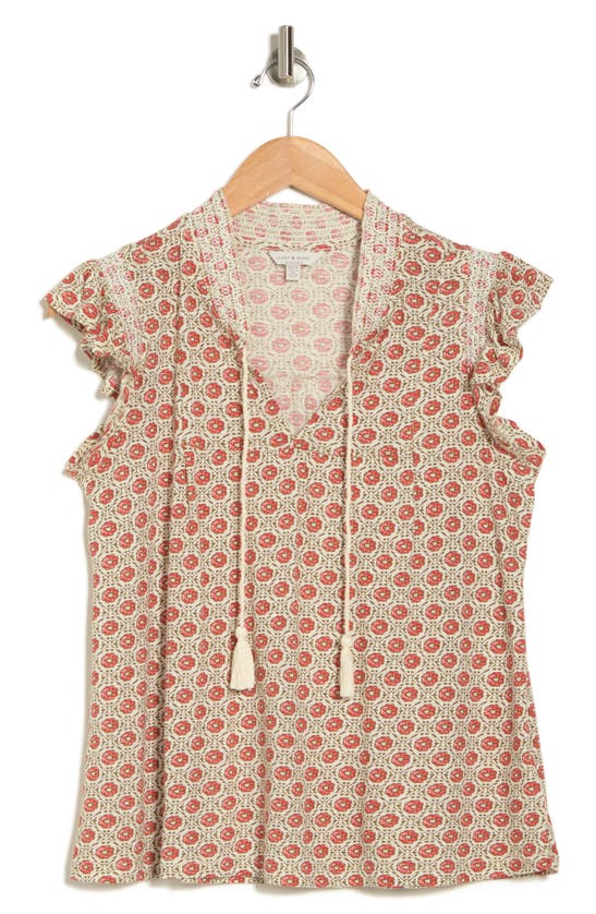 Shop Lucky Brand Floral Cotton & Modal Tassel Tie Top In Cream Multi