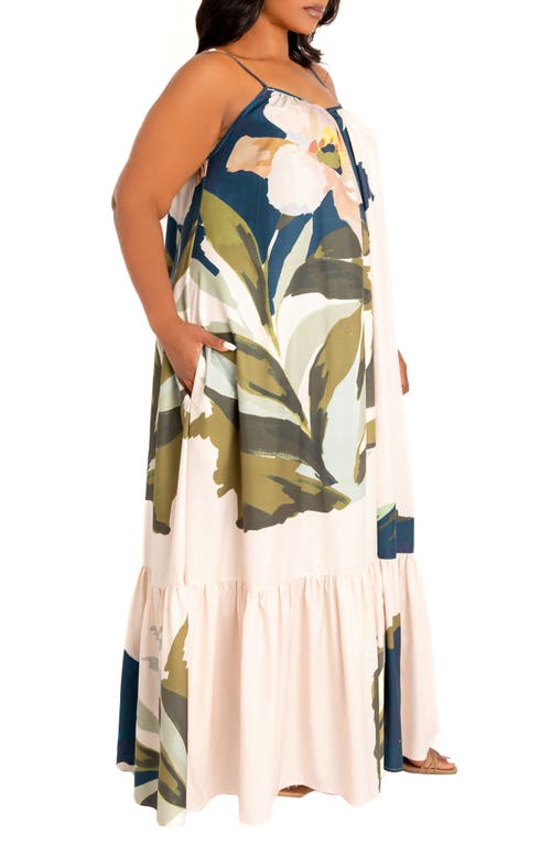 Shop Buxom Couture Floral Print Voluminous Maxi Dress In Beige Multi