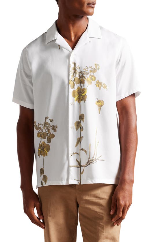 Ted Baker Bedmon Floral Short Sleeve Button-up Shirt In White