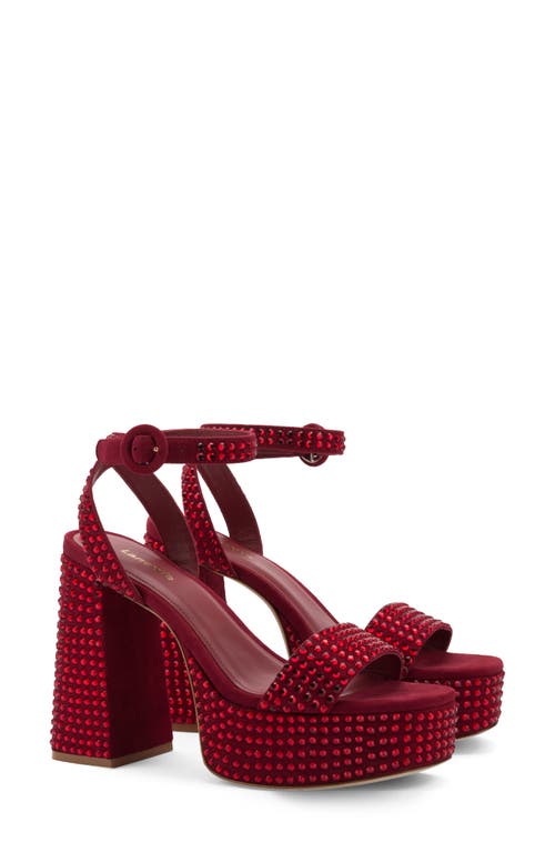 LARROUDE Dolly Crystal Ankle Strap Platform Sandal in Red