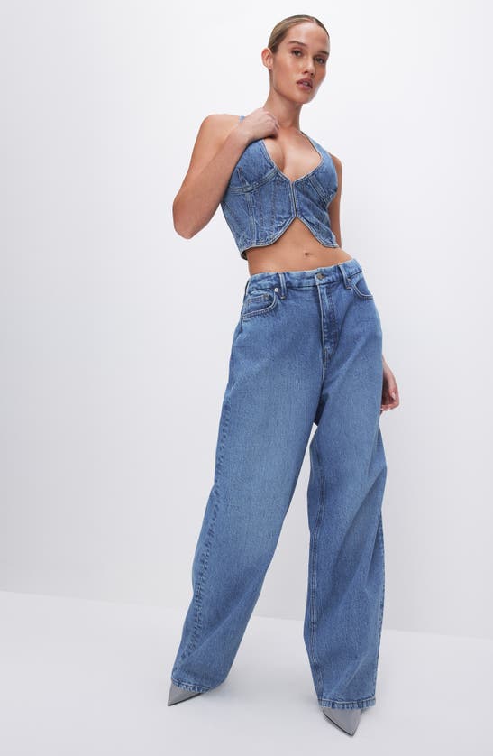 Shop Good American Crop Denim Vest In Indigo599