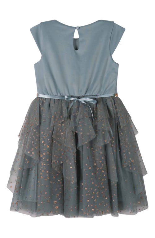 Shop Zunie Kids' Glitter Mesh Cascade Party Dress In Sage