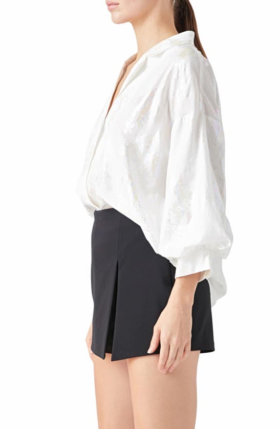Endless Rose Foil Print Collar Shirt In White