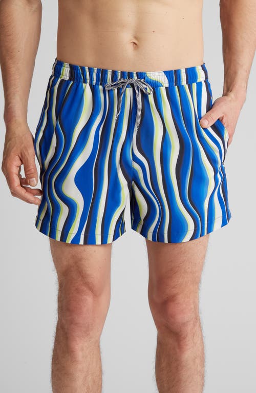 Recycled Volley Swim Trunks in Blue Surf Distorted Stripes