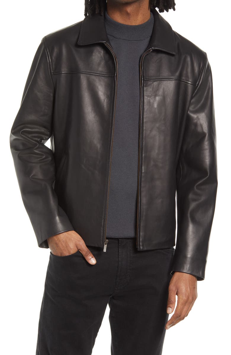 Cole Haan Smooth Lamb Leather Collared Jacket | Nordstrom