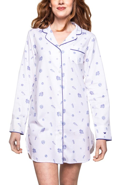 Petite Plume Suffolk Seashell Cotton Nightshirt White at Nordstrom,