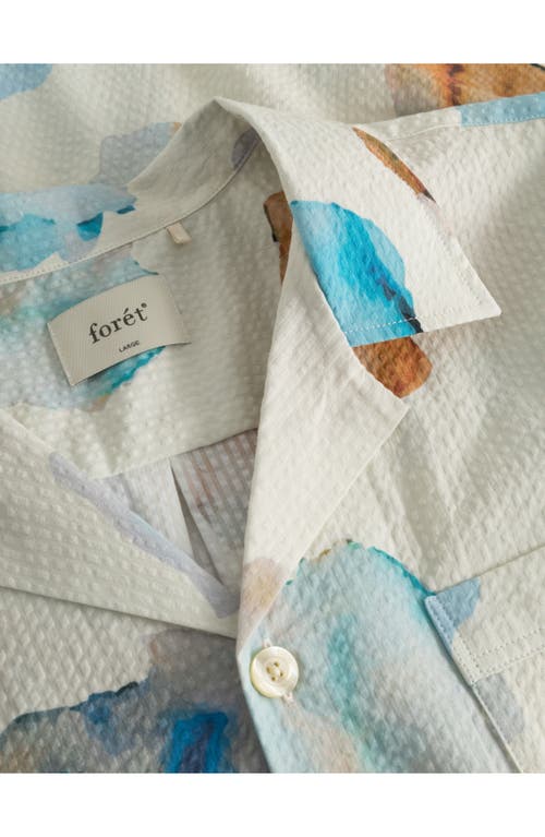 Shop Forét Foret Hush Organic Cotton Seersucker Camp Shirt In Cloud Printed